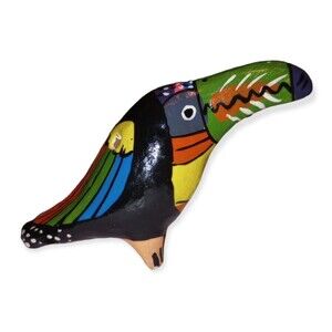 Mexican Tonala Folk Art Bird Whistle Oaxacon Redware Clay Vintage Colorful